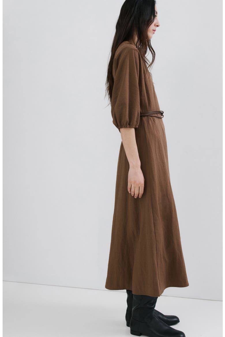 Belted Midi Dress, Alternate, color, BROWN