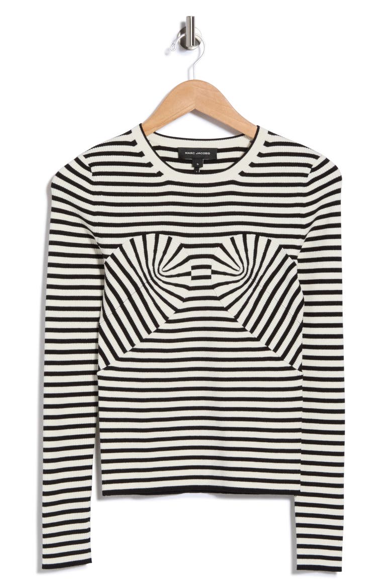 Striped Trompe l'Oeil Bow Sweater, Main, color, BLACK/WHITE