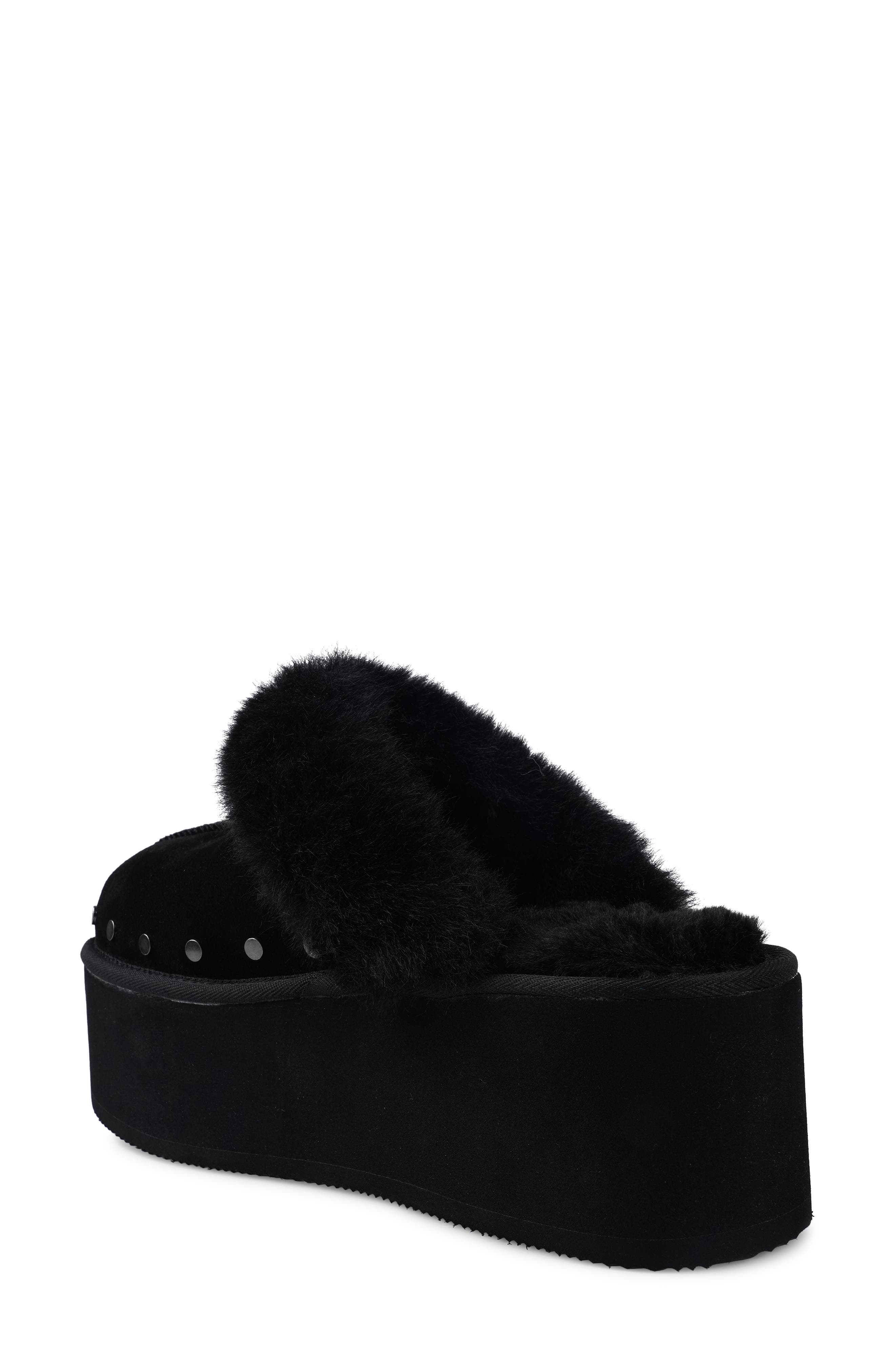 Candie's Sutton Faux Fur Platform Clog, Alternate, color, Black Suede