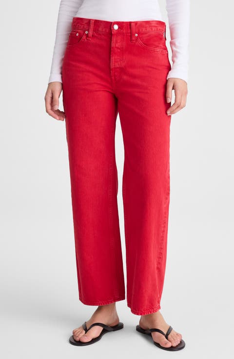 Low Slung Baggy Crop Jeans (Varsity Red)