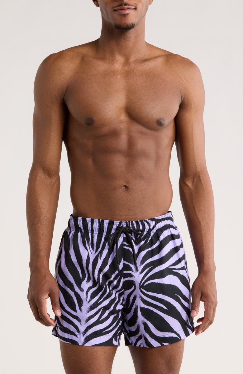 BOSS Zebra Stripe Swim Trunks, Main, color, Open Purple