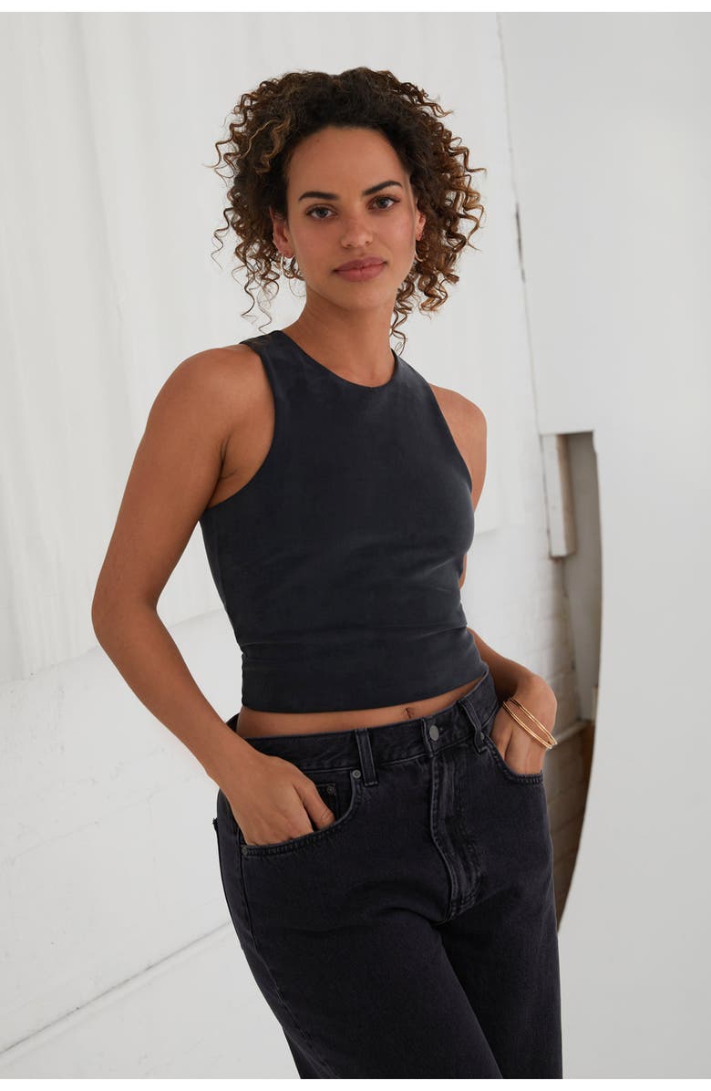 KADA The Cupro Sculpt Racerback Crop Tank, Alternate, color, Ink