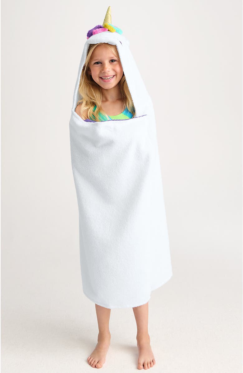 Lands' End Kids Cotton Hooded Towel, Main, color, Happy Unicorn