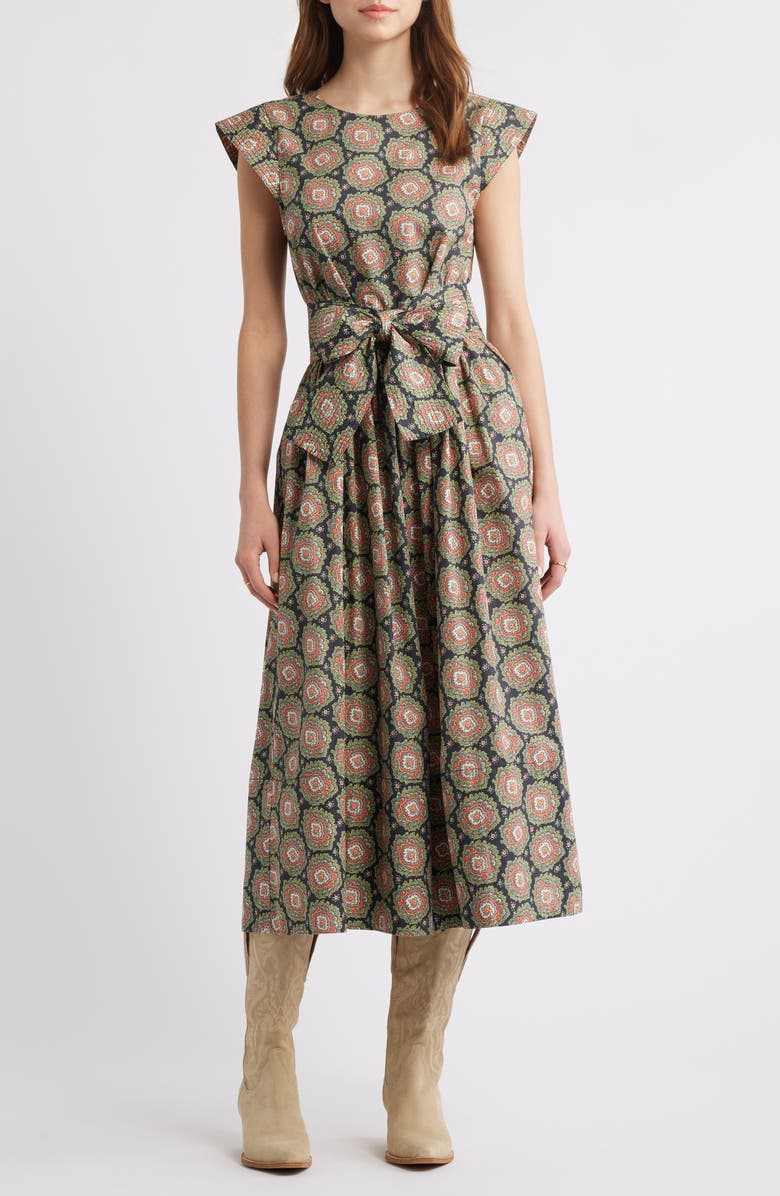 THE GREAT. The Tulsa Paisley Belted Cotton Midi Dress, Main, color, 