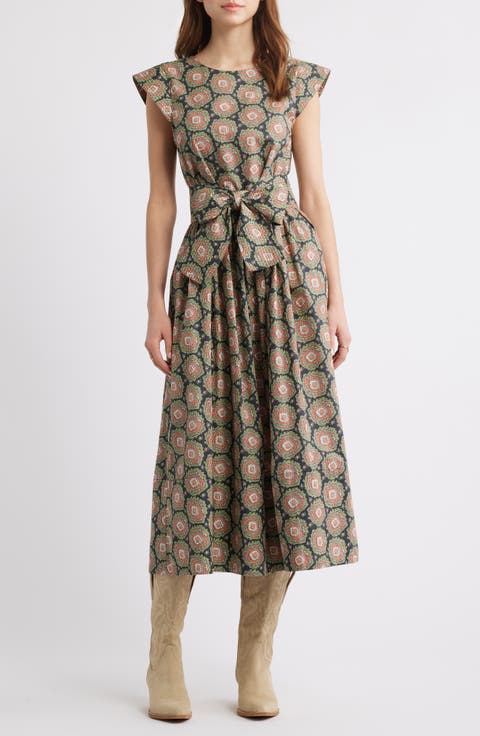 The Tulsa Paisley Belted Cotton Midi Dress