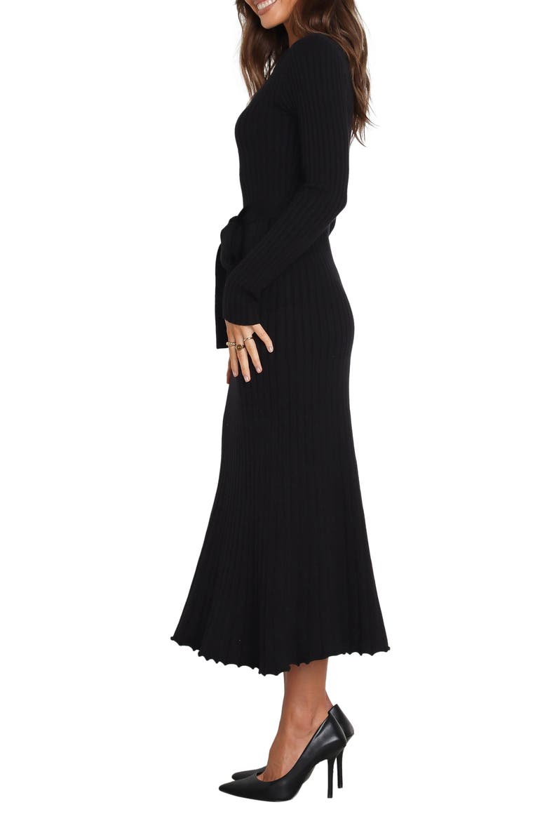 Rhianna Belted Long Sleeve Rib Sweater Dress, Alternate, color, BLACK