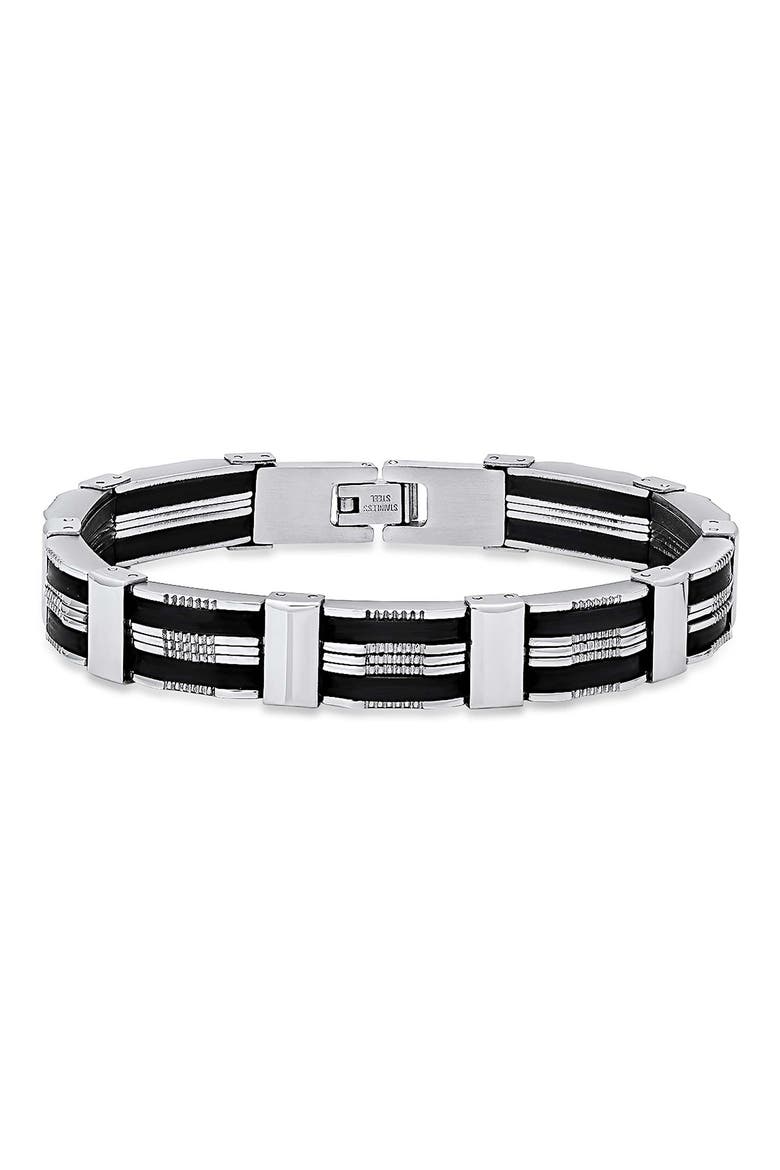 Stainless Steel & Rubber Bracelet, Main, color, BLACK