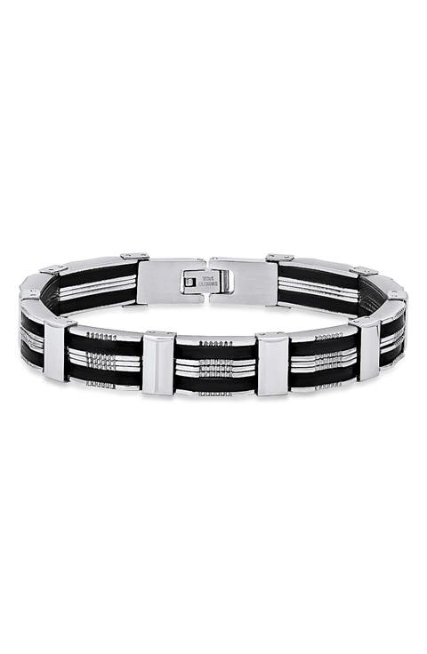 Men's Rubber & Stainless Steel Link Bracelet