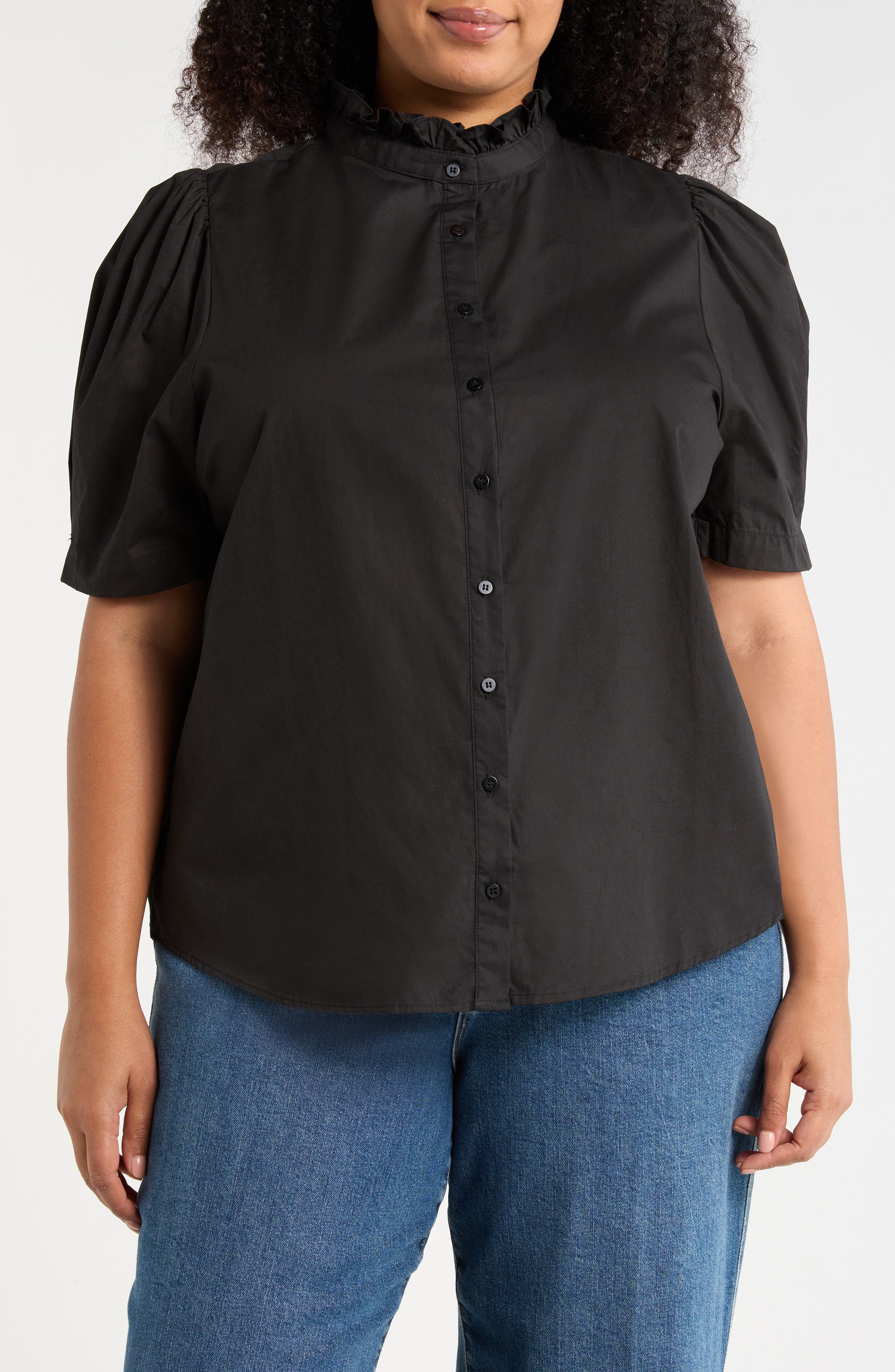 Sugarlips Finley Ruffle Puff Sleeve Shirt In Black