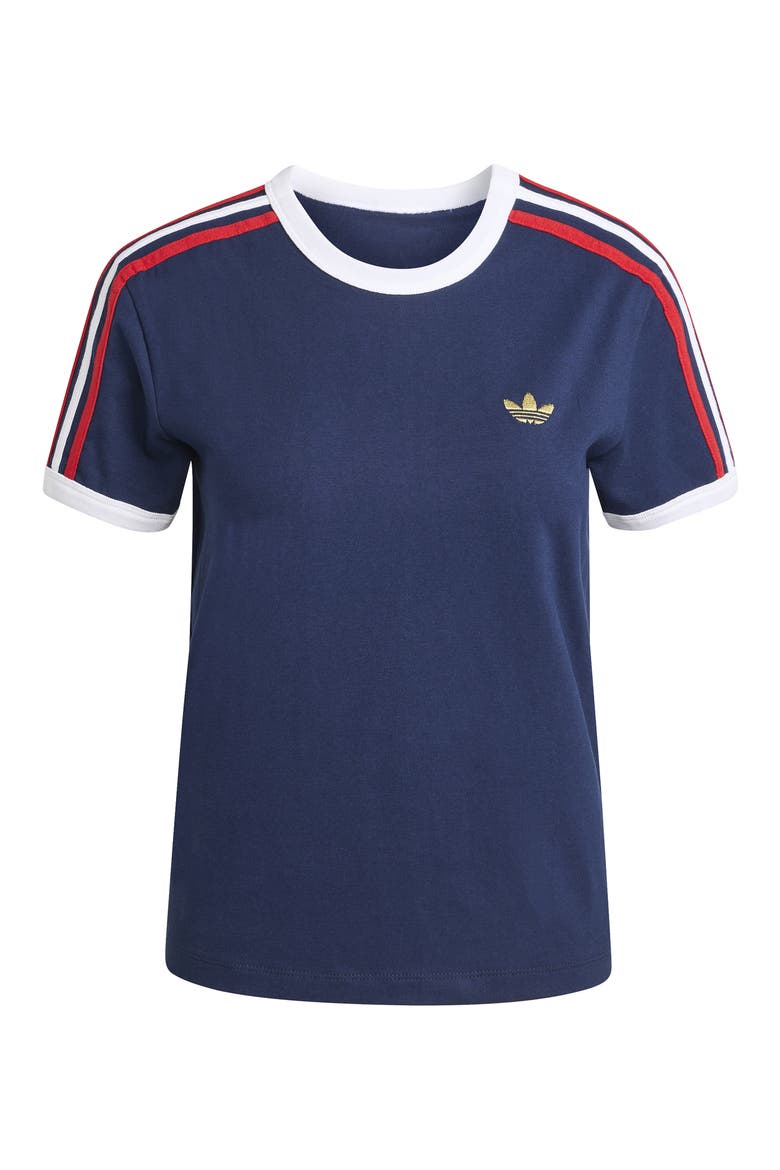 3-Stripes Slim Fit T-Shirt, Alternate, color, NIGHT INDIGO/ SCARLET/ WHITE