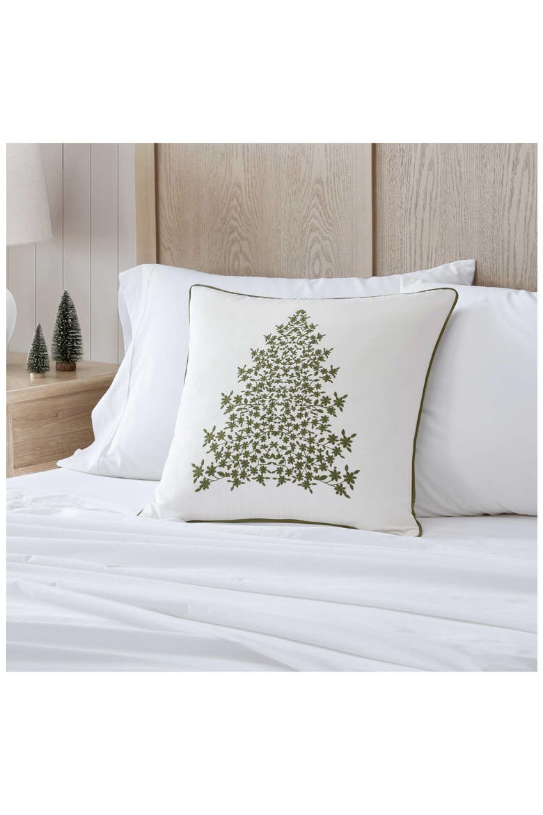 Holiday Tree Cotton Decorative Pillow, Alternate, color, WHITE/ SPRUCE