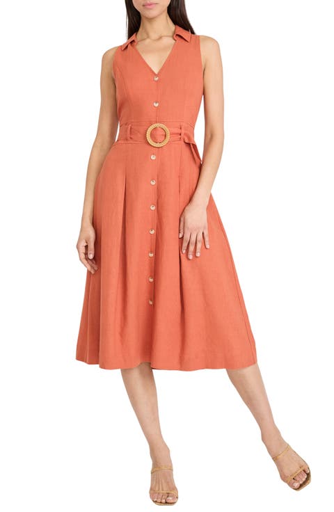 Sleeveless Linen Blend Midi Shirtdress