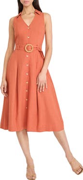 Maggy London Sleeveless Linen Blend Midi Shirtdress