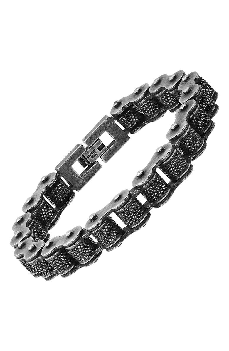 HMY JEWELRY Oxidized Stainless Steel Chain Bracelet, Alternate, color, Metallic