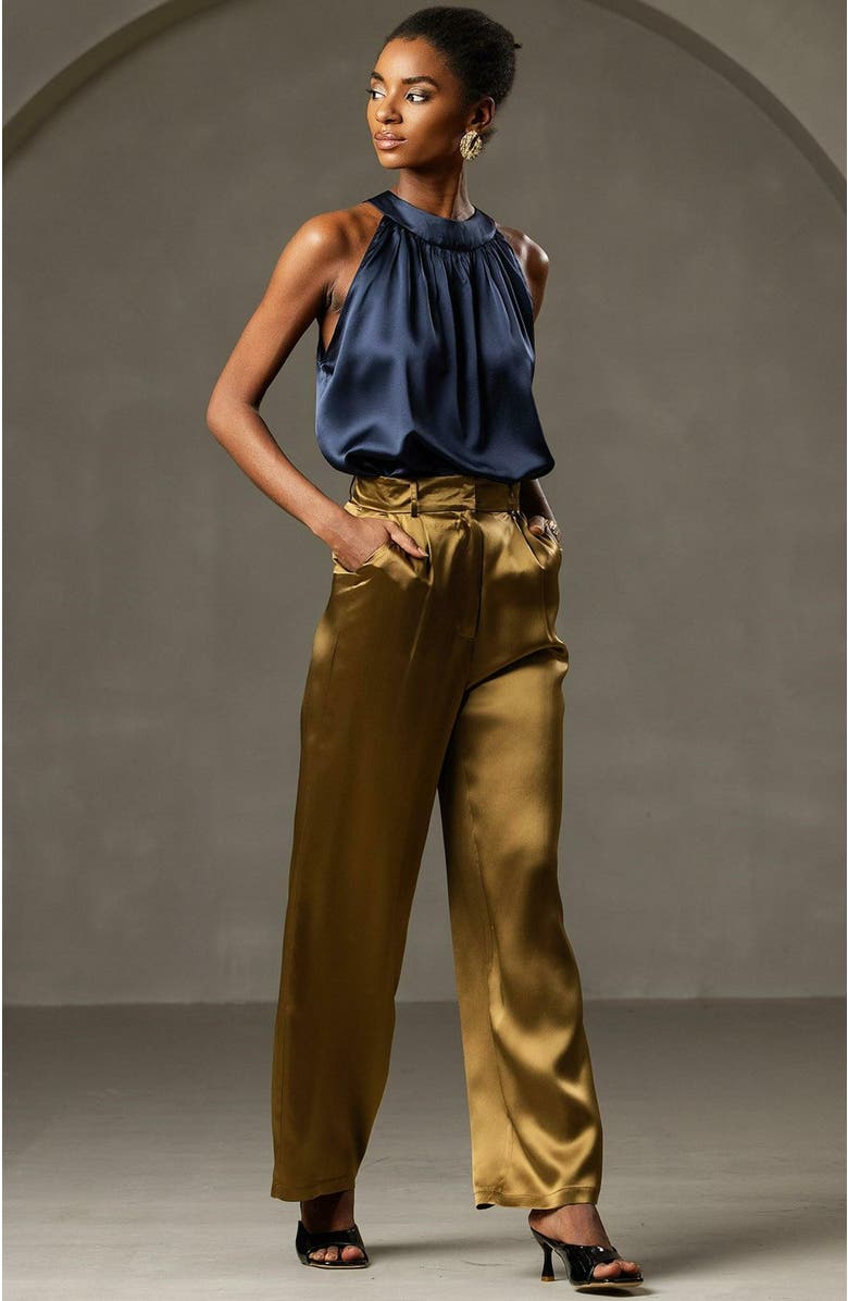 SILKSILKY 19Momme Silk Elegant Halter Off Shoulder Top, Alternate, color, 