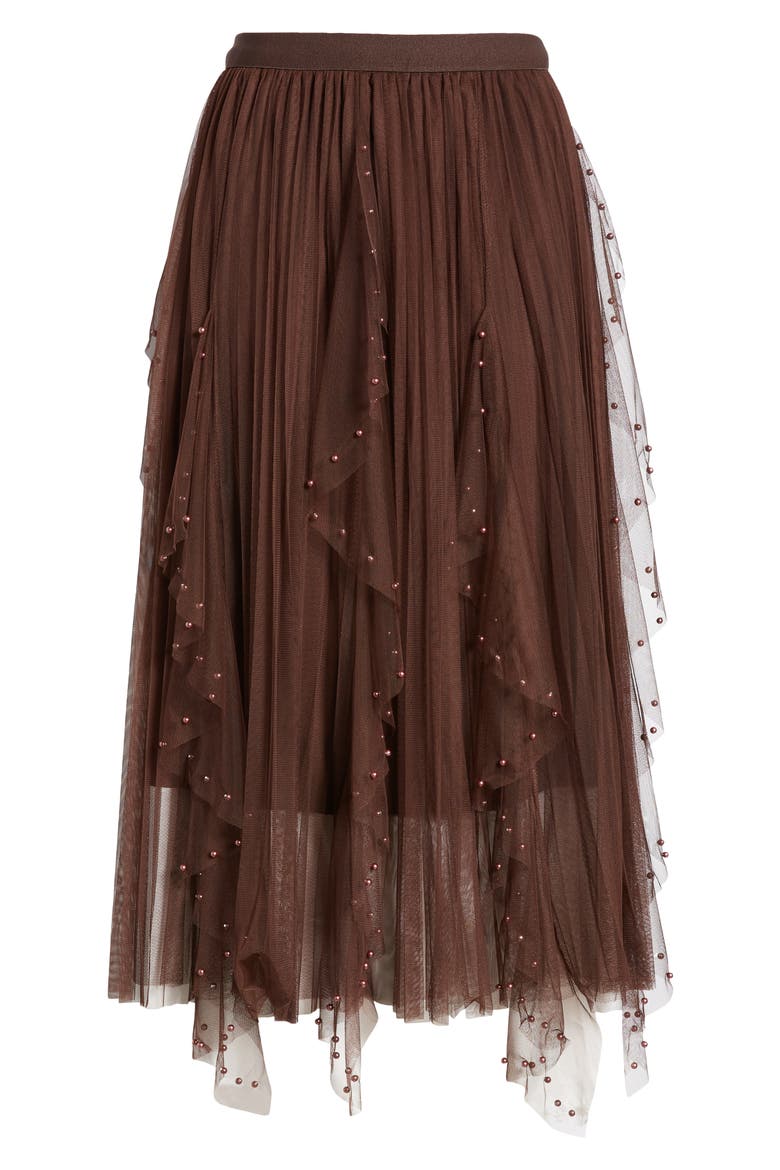 Wendy Beaded Tulle Skirt, Alternate, color, BROWN