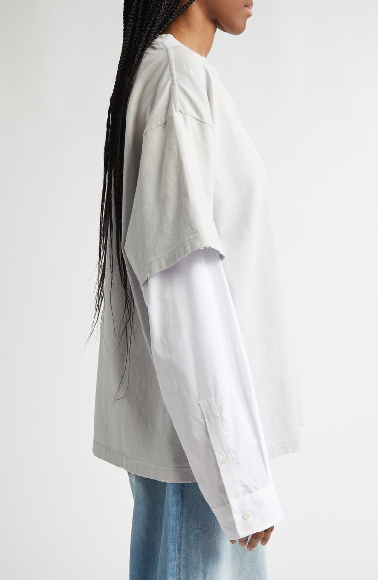 Acne Studios Edra Double U Layered Cotton Shirt, Alternate, color, Light Grey Aab