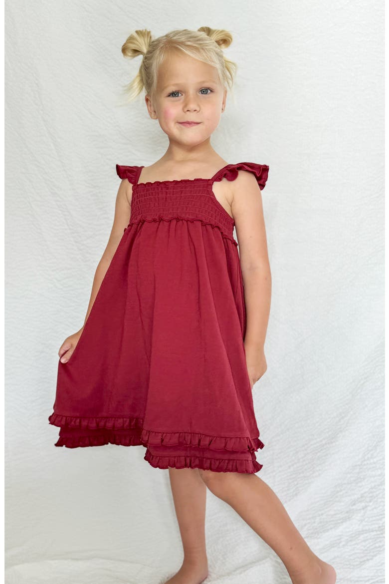 Smocked Organic Cotton Dress, Alternate, color, CRIMSON