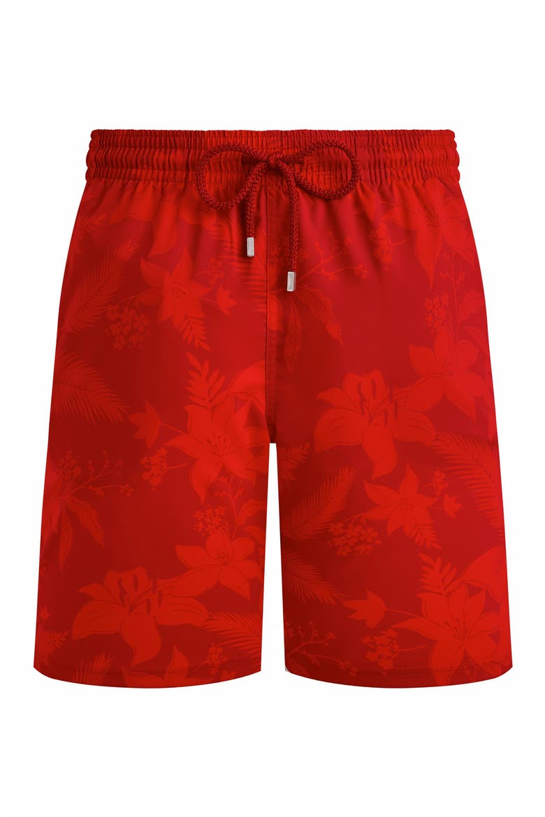 Men's Flower Power Long Stretch Swim Shorts, Alternate, color, LIPSTICK