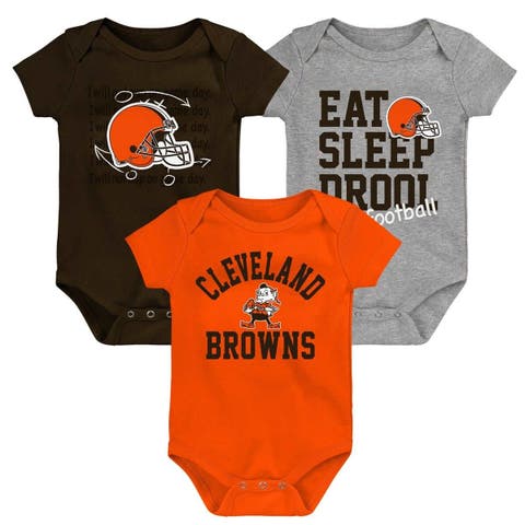 Newborn & Infant Brown/Orange/Heather Gray Cleveland Browns Three-Pack Eat, Sleep & Drool Retro Bodysuit Set