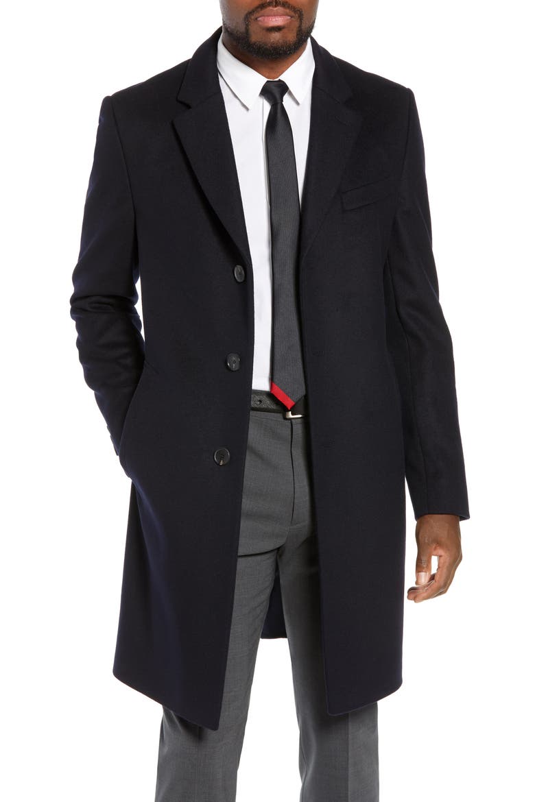Nye Regular Fit Solid Wool & Cashmere Topcoat, Main, color, DARK BLUE