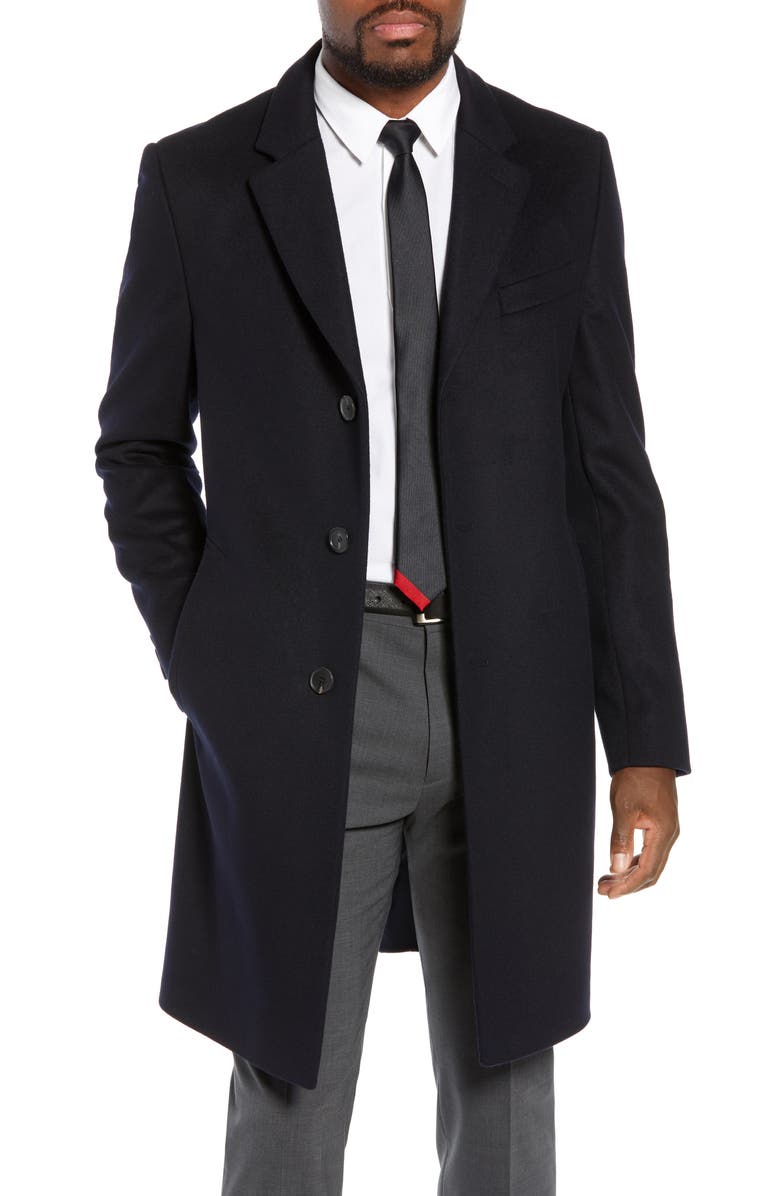 BOSS Nye Regular Fit Solid Wool & Cashmere Topcoat, Main, color, 