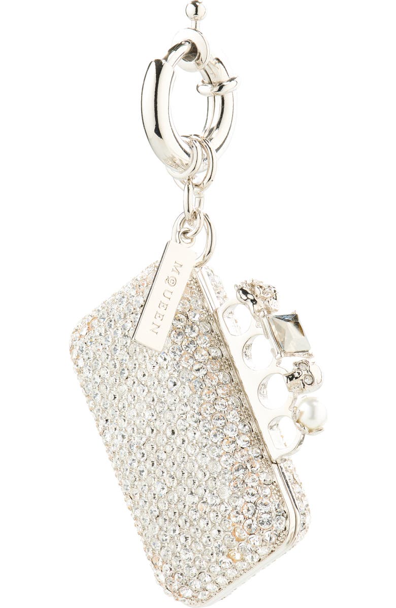 McQueen Micro Clutch Crystal Embellished Bag Charm, Main, color, Shiny Silver/ Pave