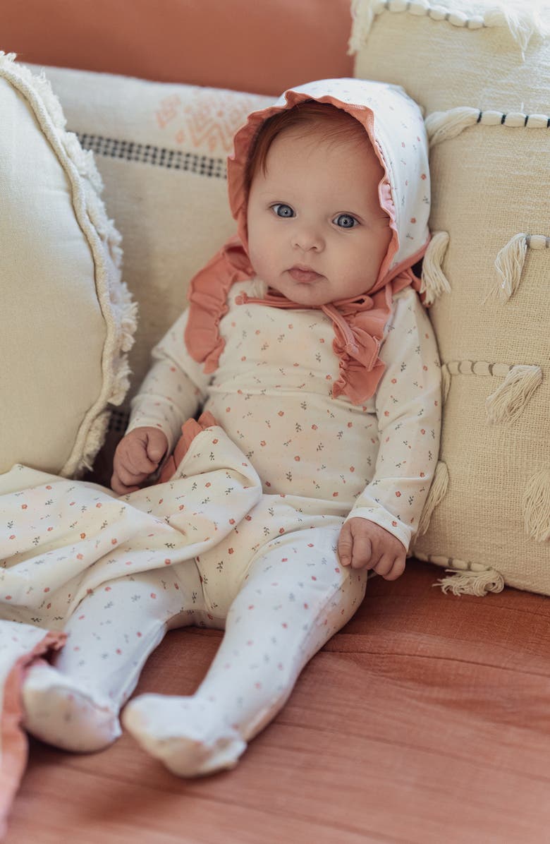 Manière Petals & Polka Dots Footie, Alternate, color, White