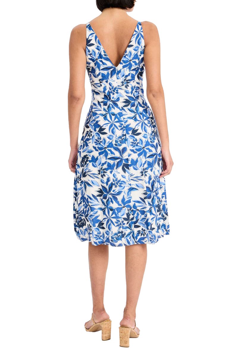 Maggy London Floral Sleeveless Fit & Flare Midi Dress, Alternate, color, Cream/ Navy