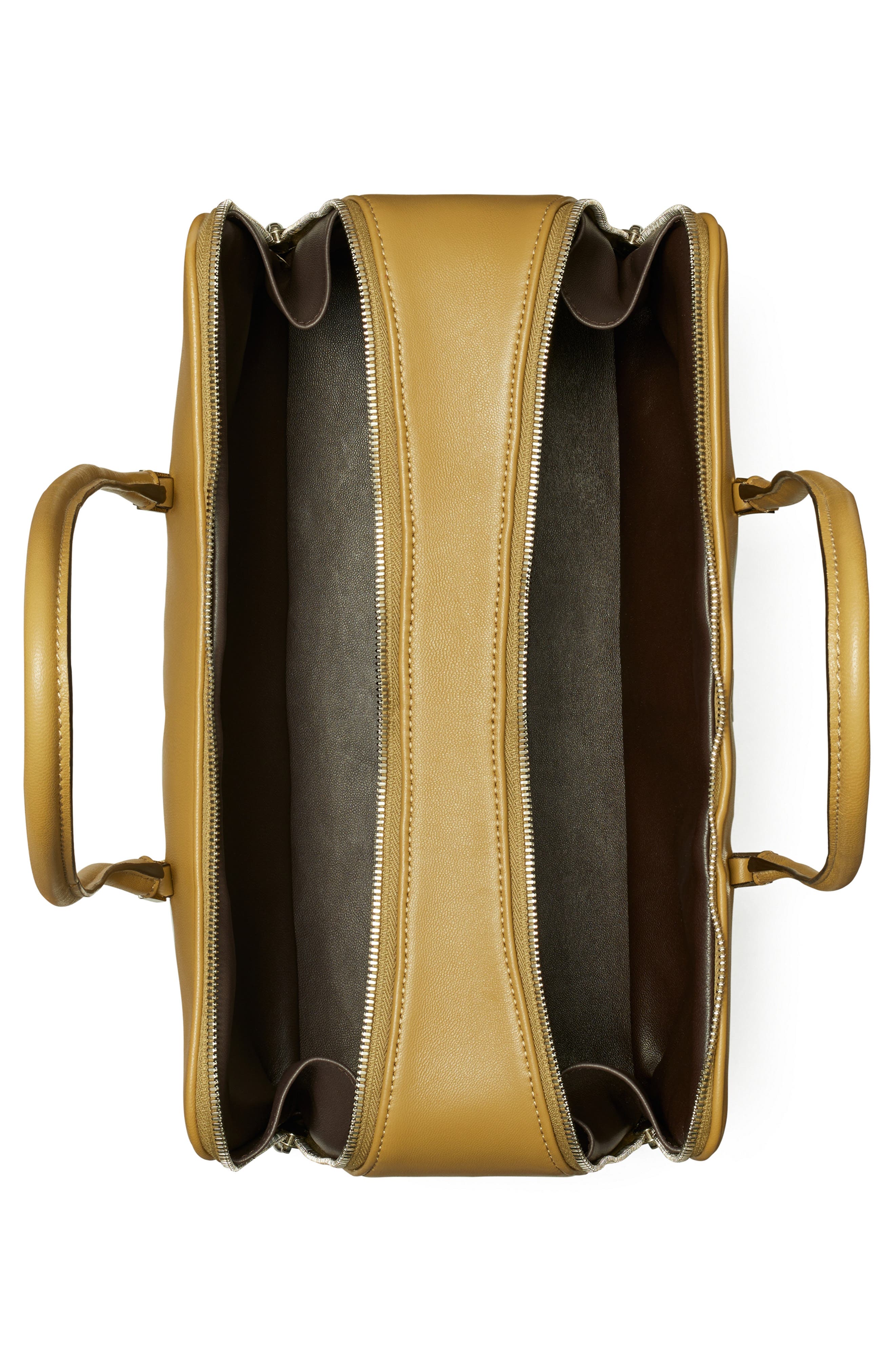 Tory Burch Marshmallow Leather Satchel, Alternate, color, Coconut Shell / Classic Brown