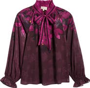 CIEBON Kimi Leaf Print Tie Neck Top