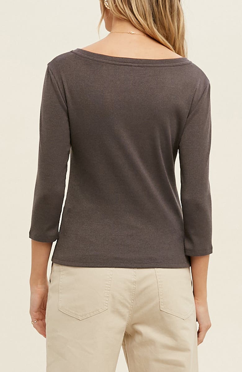 WISHLIST V-Neck Three-Quarter Sleeve Rib Top, Alternate, color, Charcoal