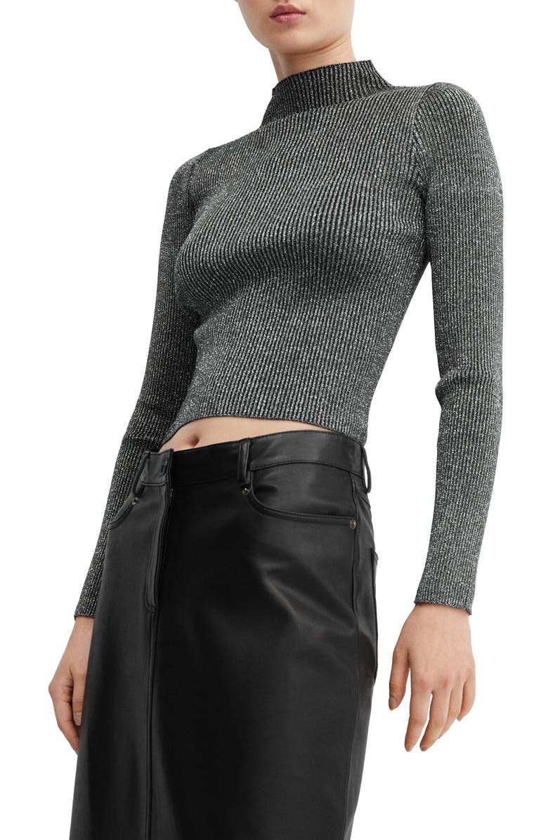 MANGO Metallic Rib Mock Neck Sweater, Main, color, 