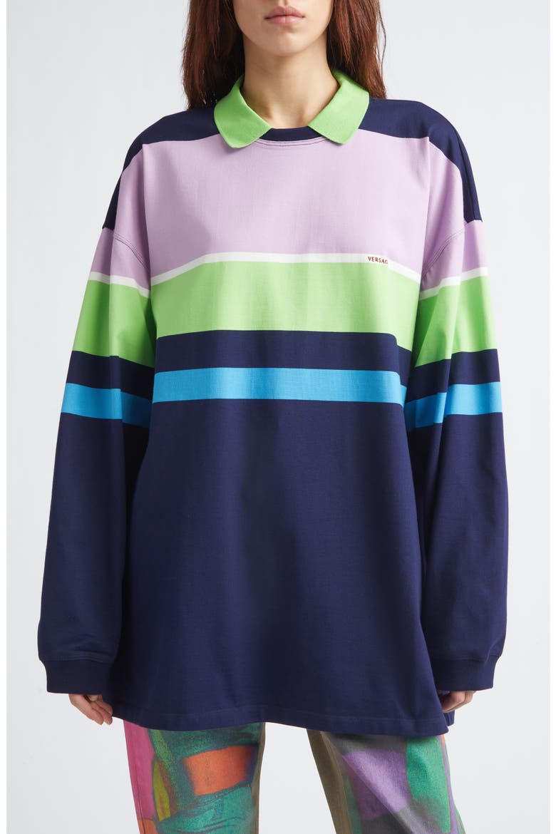 Stripe Cotton Jersey Polo, Main, color, BRIGHT PINK GREEN BLUE
