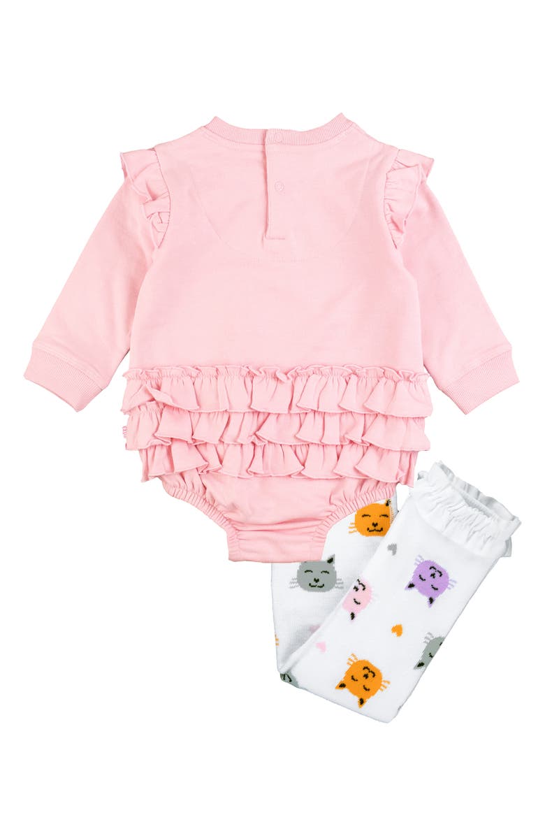 RuffleButts Sweatshirt Bubble Romper & Cat Leggings Set, Alternate, color, 