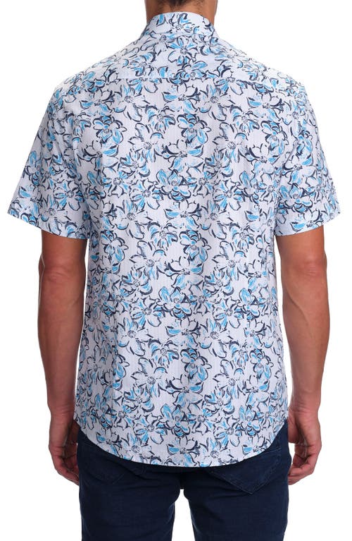 Studio Garnet Los Angeles Azure Bloom Short Sleeve Cotton Seersucker Button-up Shirt In Blue