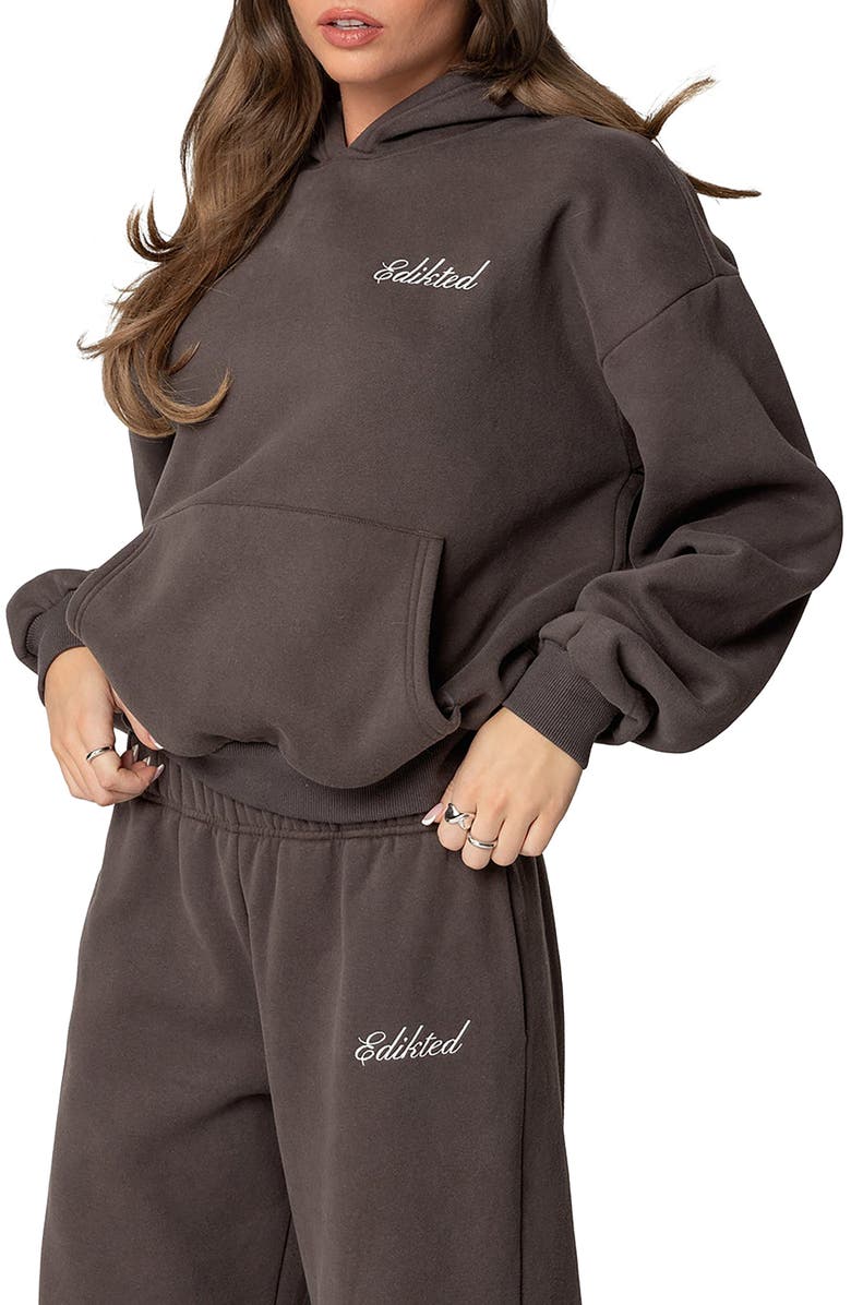 EDIKTED We're Edikted Logo Hoodie, Alternate, color, Dark-Gray