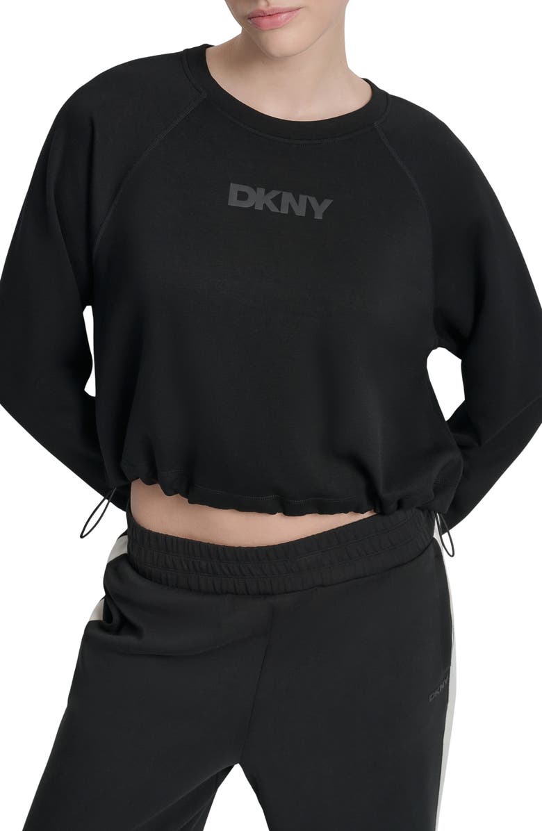 DKNY Bungee Hem Crewneck Crop Sweatshirt, Main, color, Black