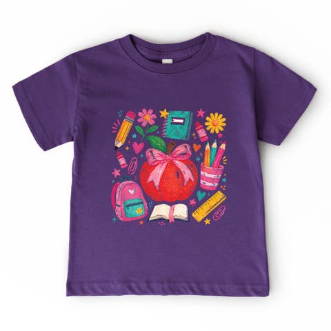 Back to School Apple and Supplies Short Sleeve T-Shirt (Toddler)