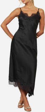 Blu Pepper Lace Trim Satin Midi Dress