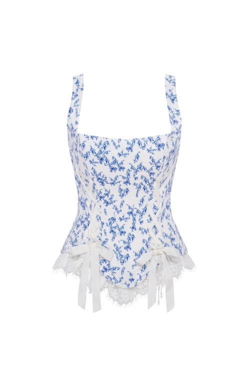 Milla Blue Lavender Corset On Straps With Bows And Ribbon Lacing In White