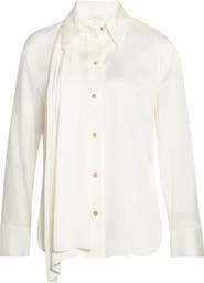 Vince Scarf Detail Silk Blend Button-Up Shirt