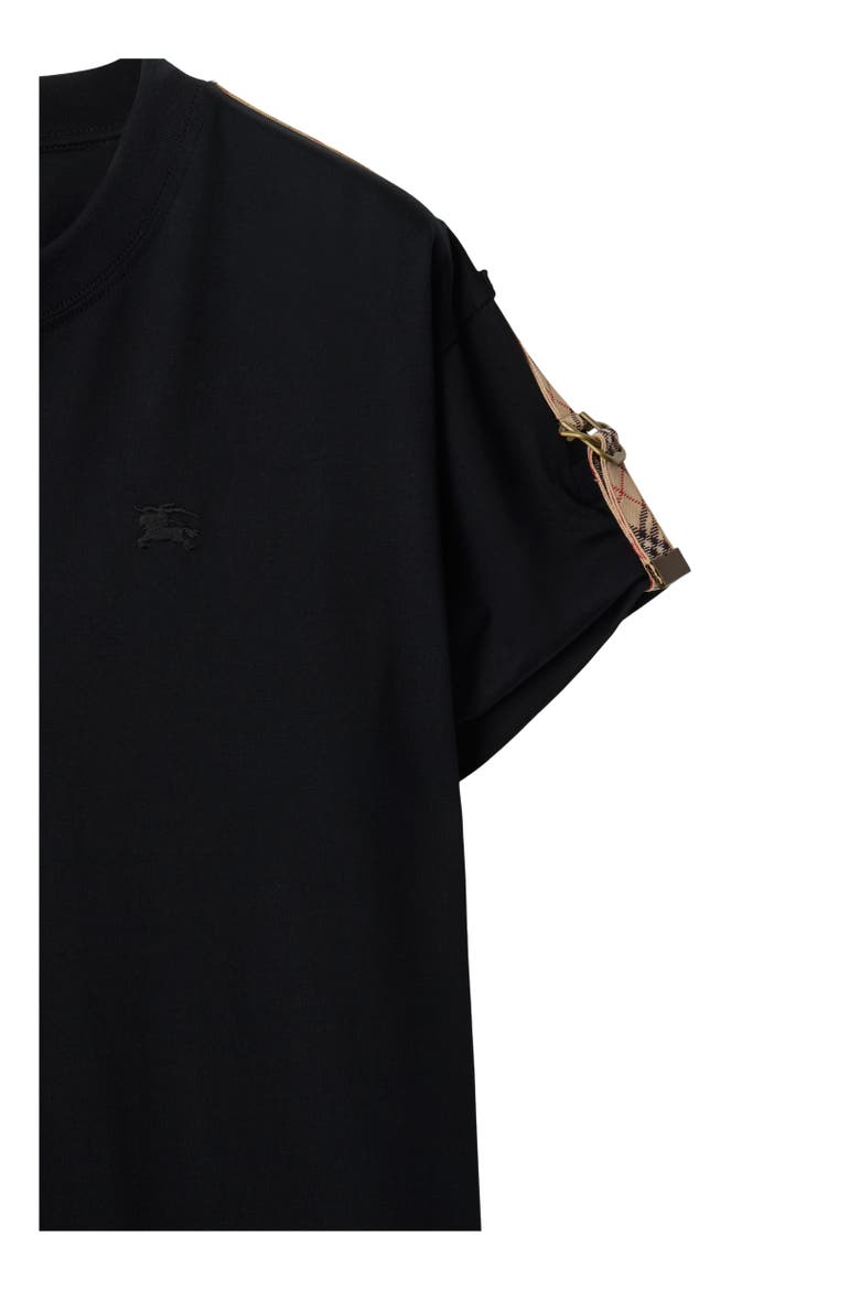 Check Trim Cotton T-shirt Dress, Alternate, color, Black