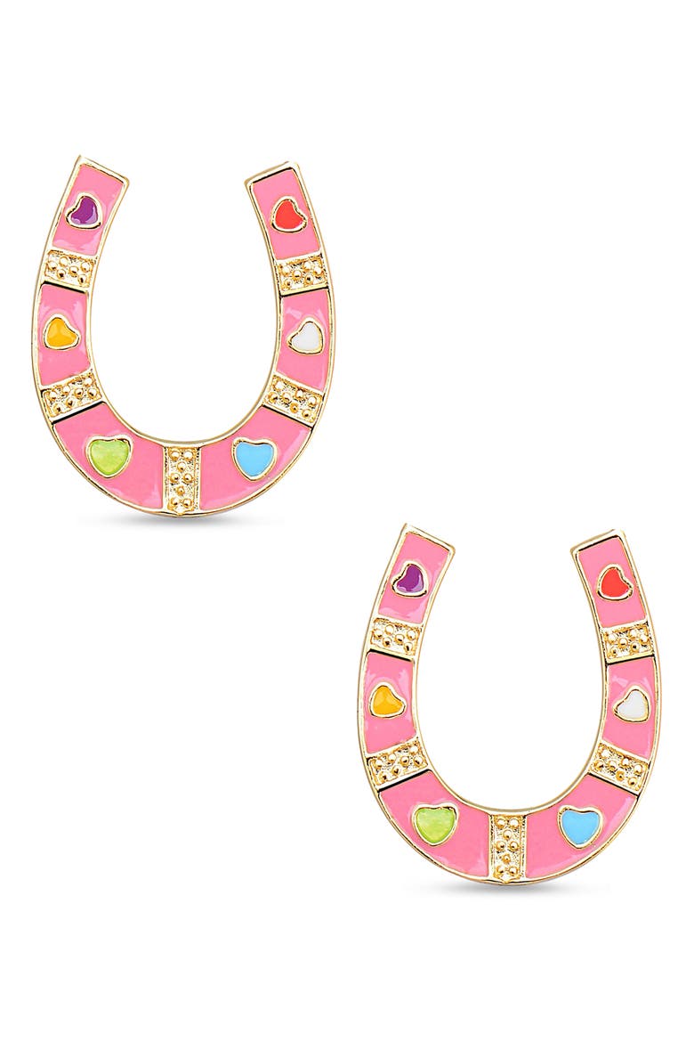 Kids' Horseshoe Stud Earrings, Main, color, PINK