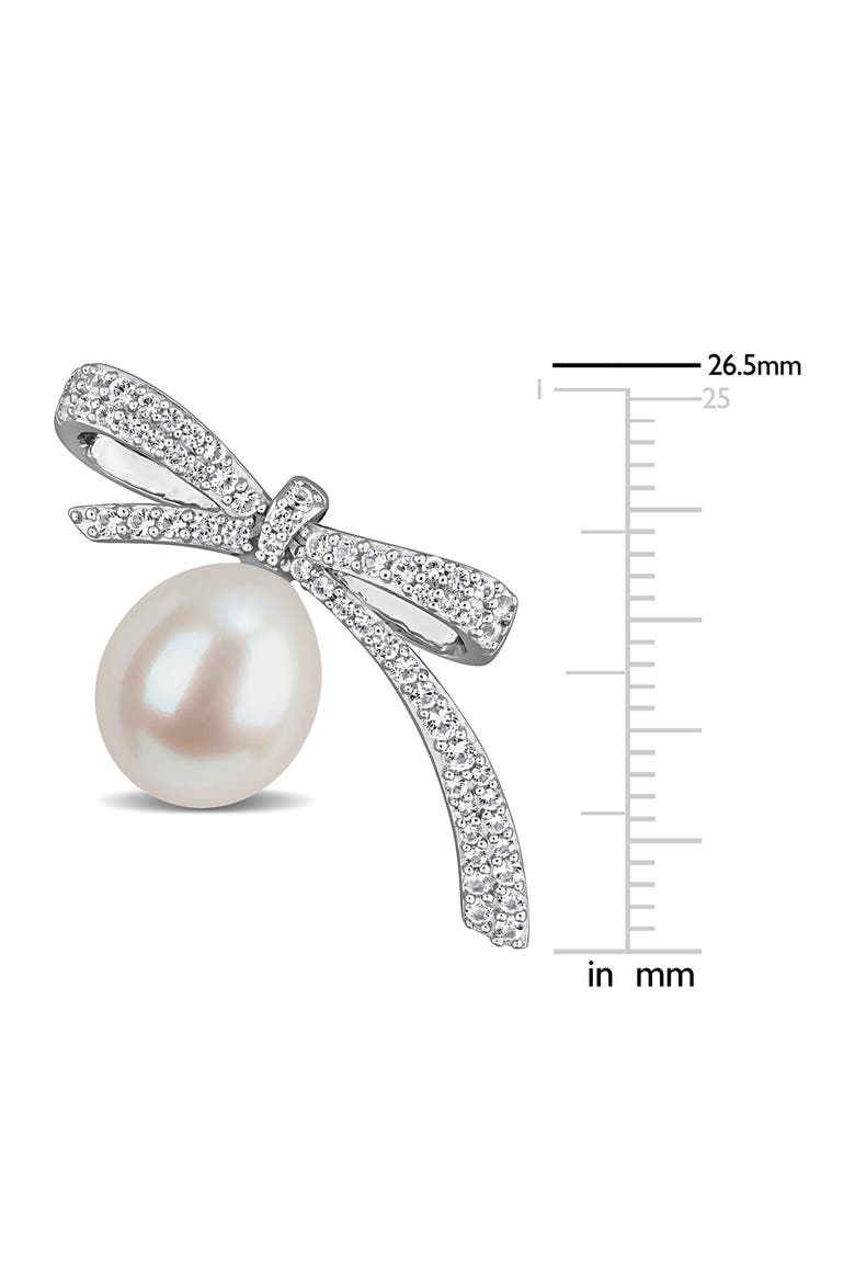 Lab Created White Sapphire & Cultured Freshwater Pearl Bow Earrings, Alternate, color, WHITE GOLD