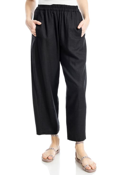 Crop Linen Blend Barrel Leg Pants