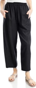 MAX STUDIO Crop Linen Blend Barrel Leg Pants