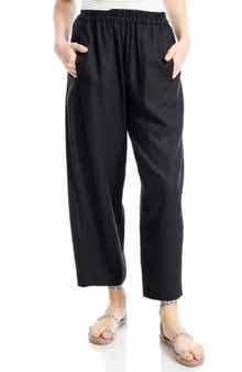MAX STUDIO Crop Linen Blend Barrel Leg Pants