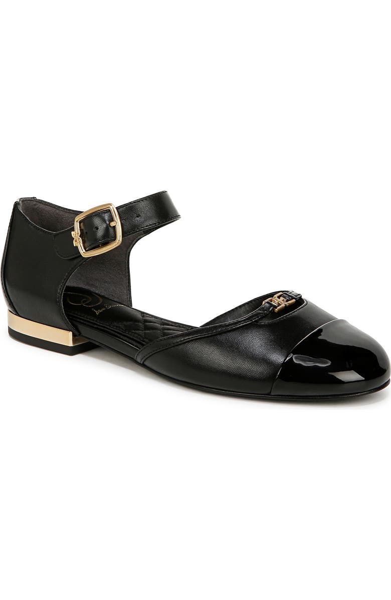 Sam Edelman Rylie Ankle Strap Cap Toe Flat, Main, color, Black