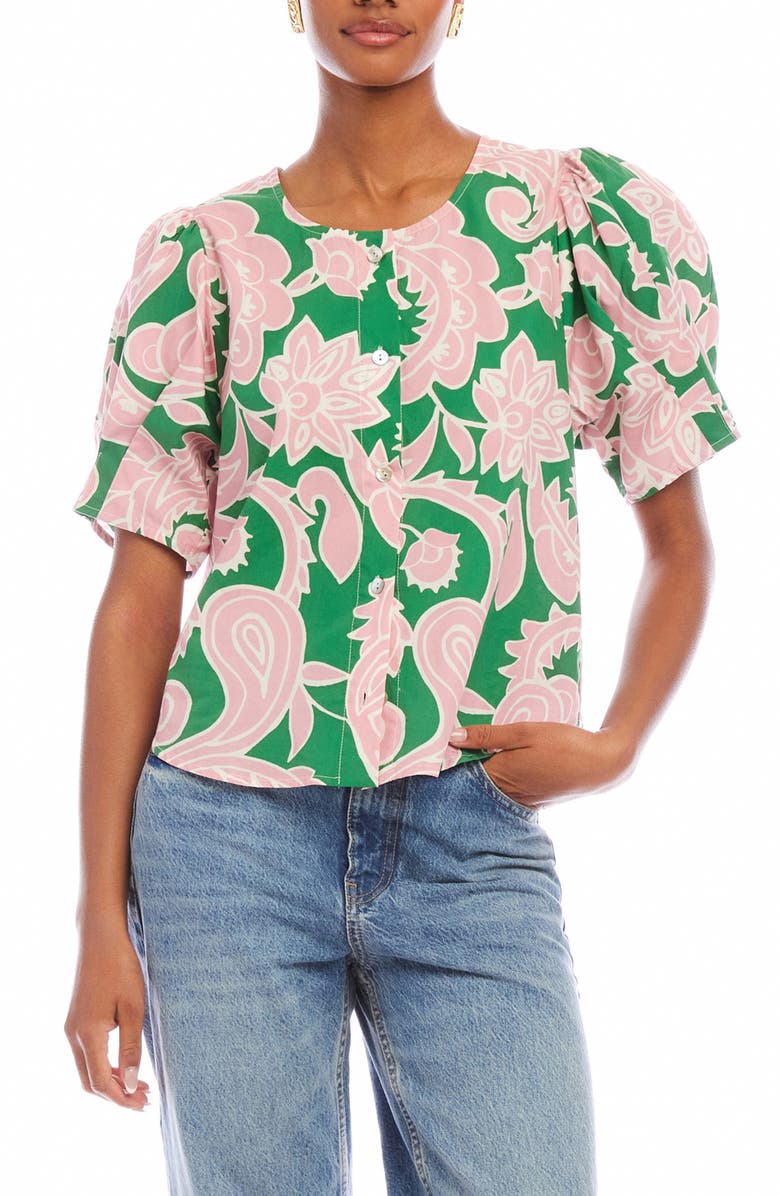 FIFTEEN TWENTY Button Front Puff Sleeve Shirt, Main, color, Paisley